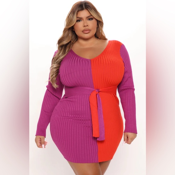 147- Autumn Falls Sweater Mini Dress - Purple/combo - Picture 6 of 9